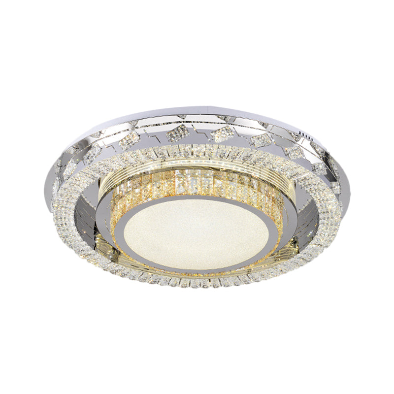 LED Stainless-Steel Flush Mount Crystal Block Ceiling Light Fixture