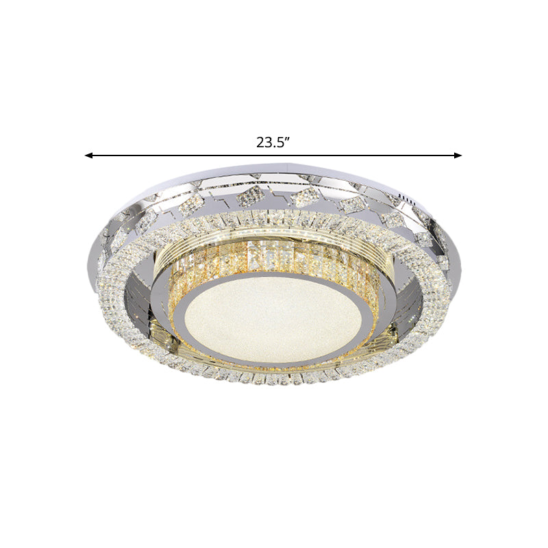 Led Stainless-Steel Flush Mount Crystal Block Ceiling Light Fixture