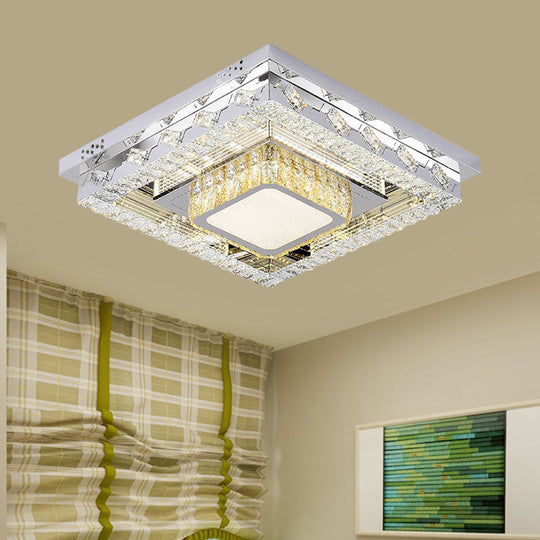 LED Stainless-Steel Flush Mount Crystal Block Ceiling Light Fixture