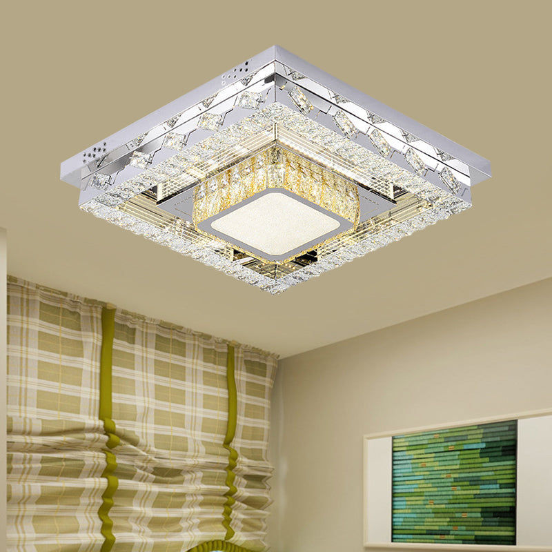 Led Stainless-Steel Flush Mount Crystal Block Ceiling Light Fixture / Square Plate