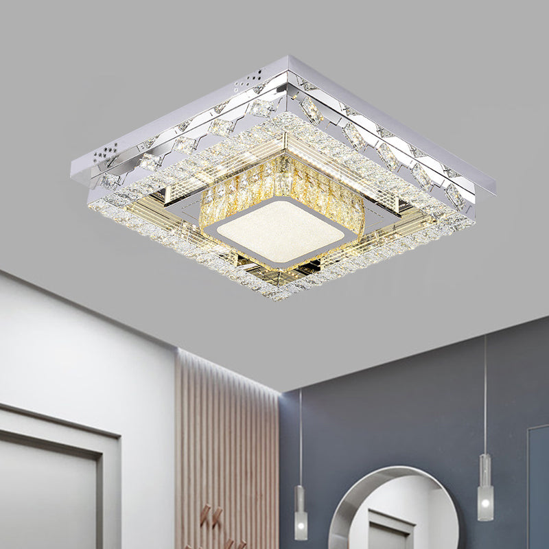 LED Stainless-Steel Flush Mount Crystal Block Ceiling Light Fixture