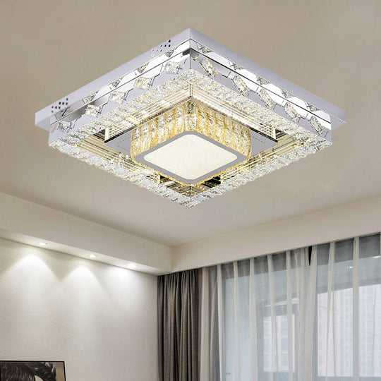 LED Stainless-Steel Flush Mount Crystal Block Ceiling Light Fixture