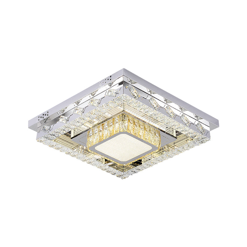 LED Stainless-Steel Flush Mount Crystal Block Ceiling Light Fixture