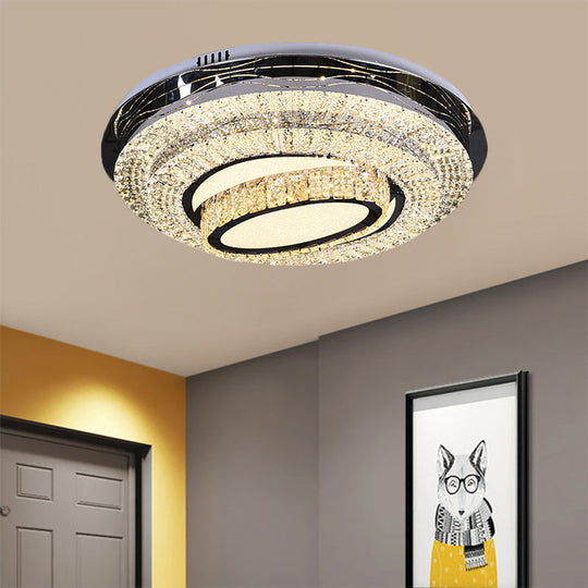 Modern Stainless-Steel LED Ceiling Mount - Clear Crystal Block Circular Flush Light for Great Room