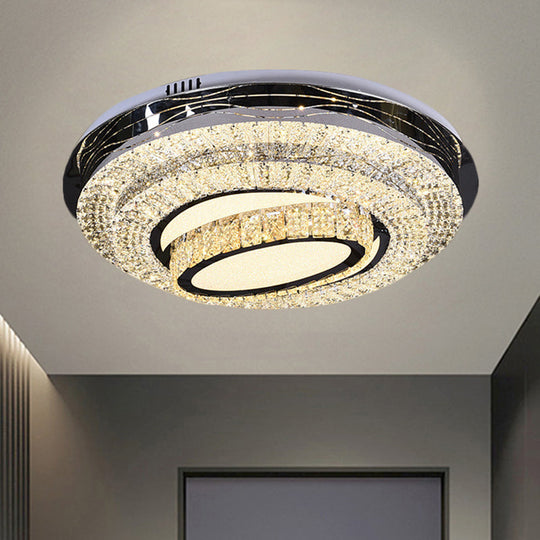 Modern Stainless-Steel LED Ceiling Mount - Clear Crystal Block Circular Flush Light for Great Room