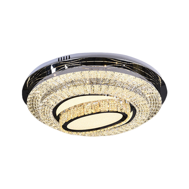 Modern Stainless-Steel LED Ceiling Mount - Clear Crystal Block Circular Flush Light for Great Room