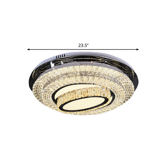 Modern Stainless-Steel LED Ceiling Mount - Clear Crystal Block Circular Flush Light for Great Room