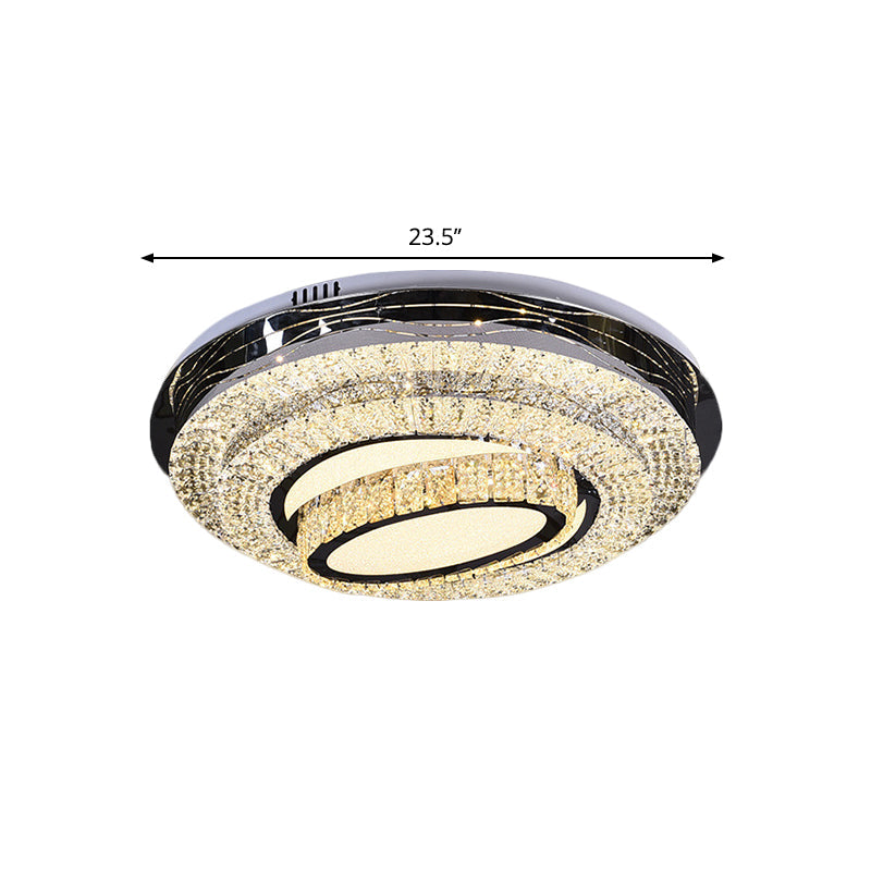 Modern Stainless-Steel Led Ceiling Mount - Clear Crystal Block Circular Flush Light For Great Room