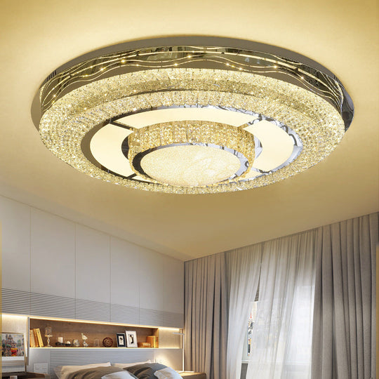 Modern Led Flush Mount Ceiling Lamp With Clear Rectangular-Cut Crystals In Stainless-Steel