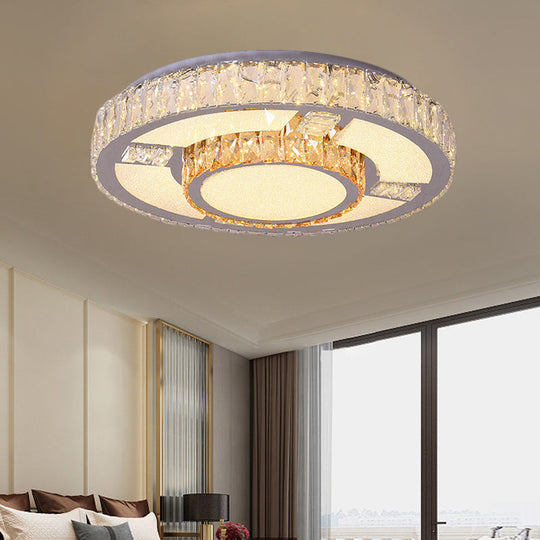 Modern Clear Beveled Crystal Blocks Stainless-Steel LED Flush Mount Lamp