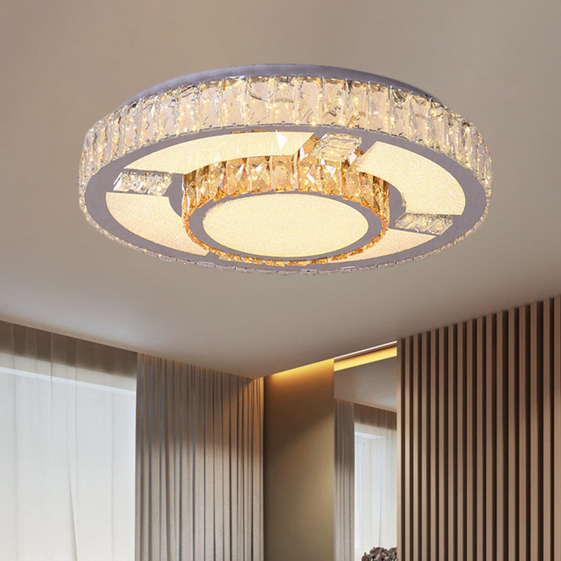 Modern Clear Beveled Crystal Blocks Stainless-Steel LED Flush Mount Lamp