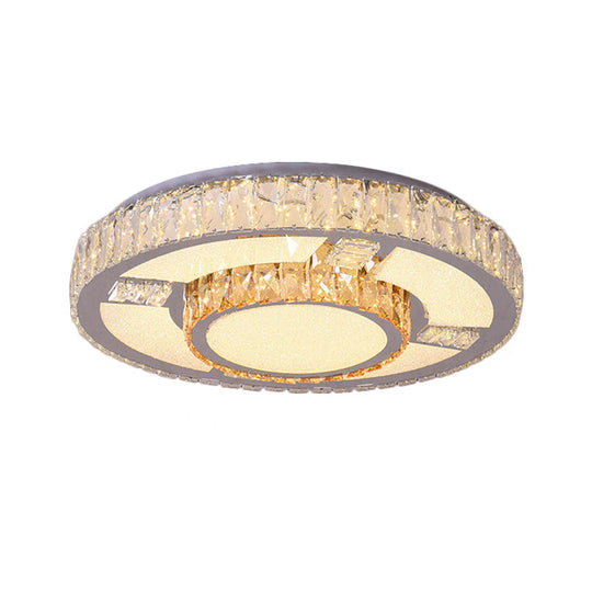 Modern Clear Beveled Crystal Blocks Stainless-Steel LED Flush Mount Lamp