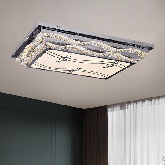 Clear Crystal LED Ceiling Light: Modern Stainless-Steel Flushmount for Bedchamber with Note Pattern