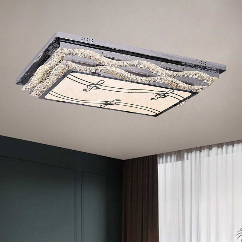 Clear Crystal Led Ceiling Light: Modern Stainless-Steel Flushmount For Bedchamber With Note Pattern