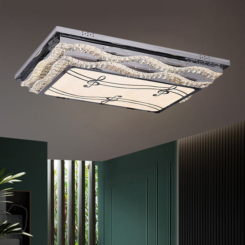 Clear Crystal LED Ceiling Light: Modern Stainless-Steel Flushmount for Bedchamber with Note Pattern