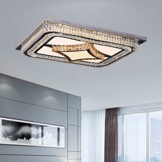 Modern LED Flushmount Ceiling Fixture with Stainless-Steel Frame and Clear Crystal Blocks