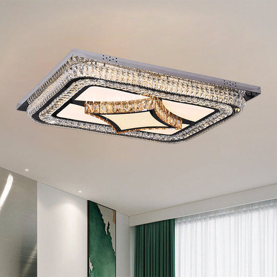 Modern LED Flushmount Ceiling Fixture with Stainless-Steel Frame and Clear Crystal Blocks