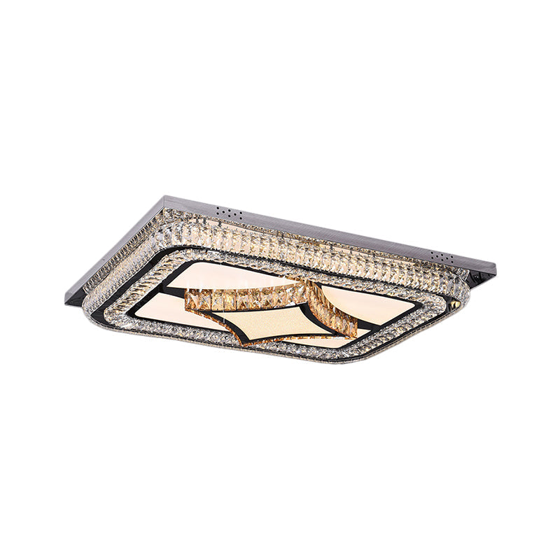 Modern LED Flushmount Ceiling Fixture with Stainless-Steel Frame and Clear Crystal Blocks