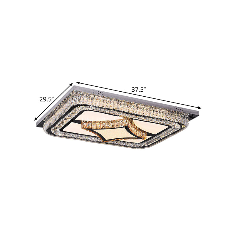 Modern LED Flushmount Ceiling Fixture with Stainless-Steel Frame and Clear Crystal Blocks