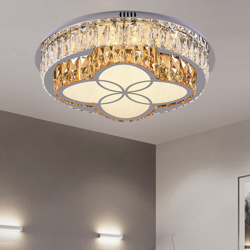 Modern Led Flush Mount Ceiling Light With Clear Cut Crystals And Stainless-Steel Design / Flower