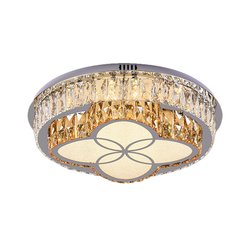 Modern LED Flush Mount Ceiling Light with Clear Cut Crystals and Stainless-Steel Design