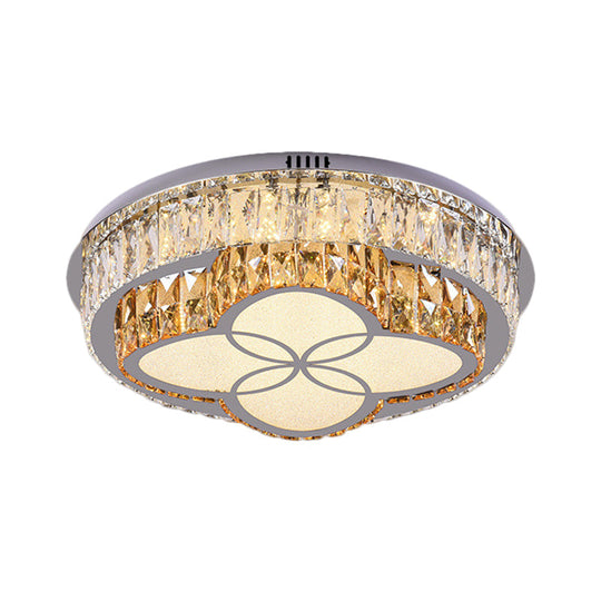 Modern LED Flush Mount Ceiling Light with Clear Cut Crystals and Stainless-Steel Design