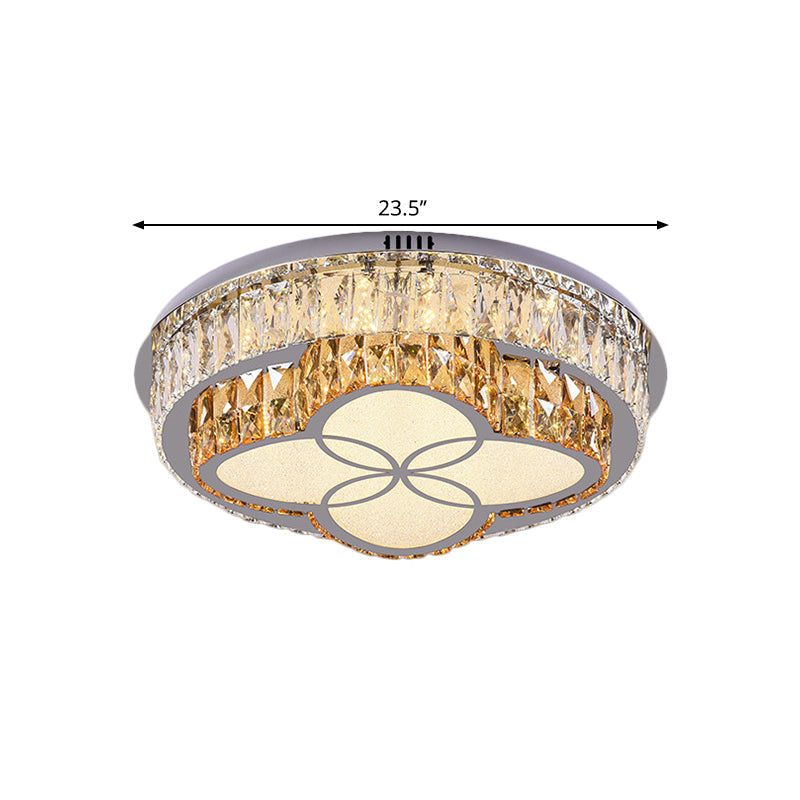 Modern LED Flush Mount Ceiling Light with Clear Cut Crystals and Stainless-Steel Design