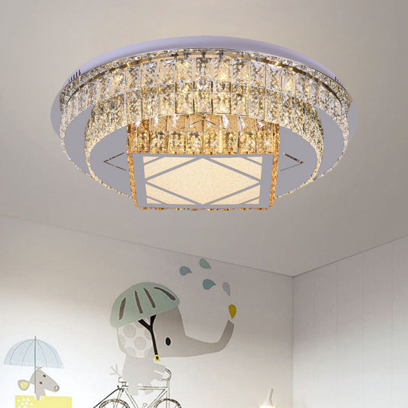 Modern LED Flush Mount Ceiling Light with Clear Cut Crystals and Stainless-Steel Design