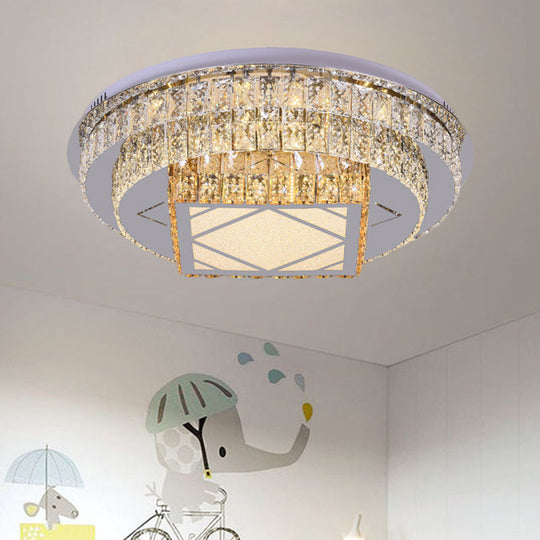 Modern LED Flush Mount Ceiling Light with Clear Cut Crystals and Stainless-Steel Design