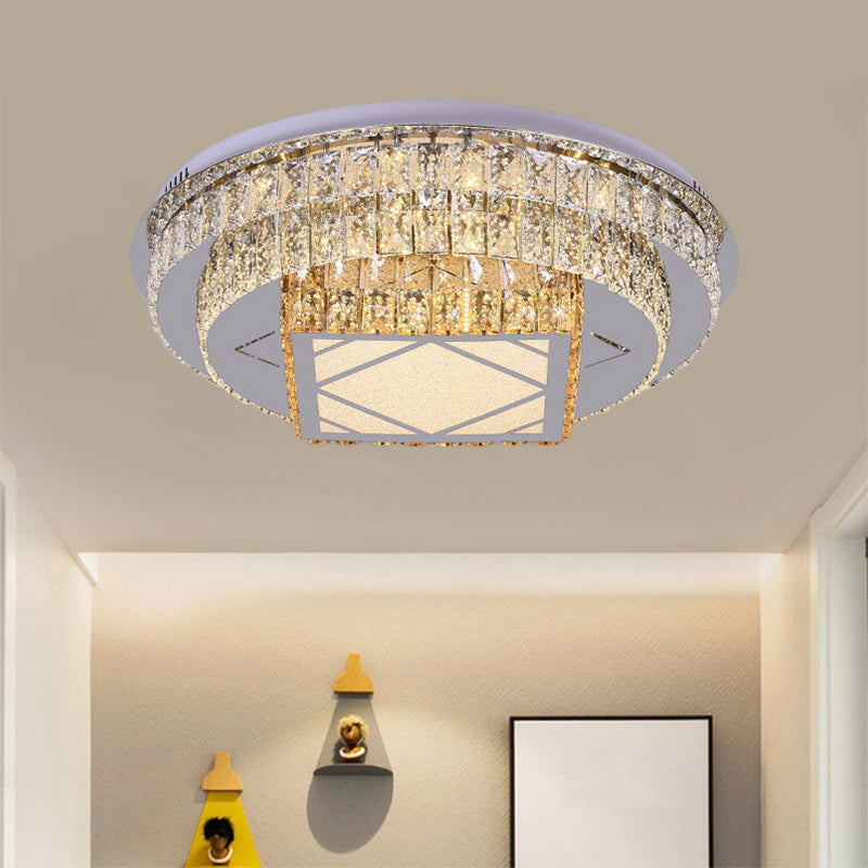 Modern LED Flush Mount Ceiling Light with Clear Cut Crystals and Stainless-Steel Design