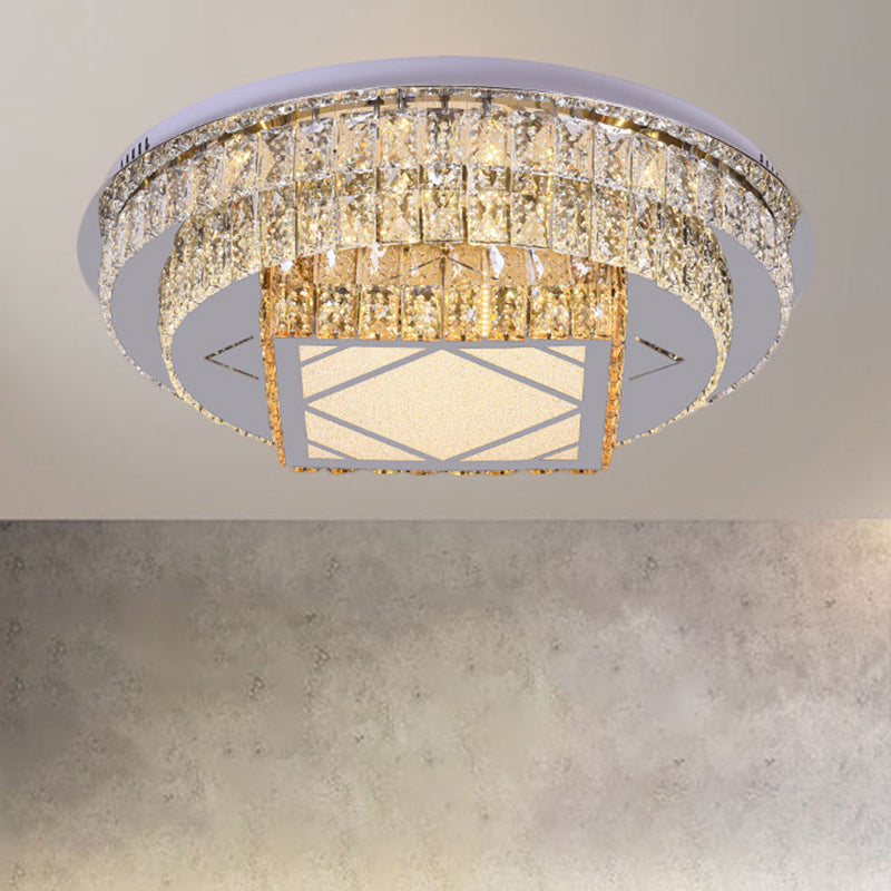 Modern LED Flush Mount Ceiling Light with Clear Cut Crystals and Stainless-Steel Design