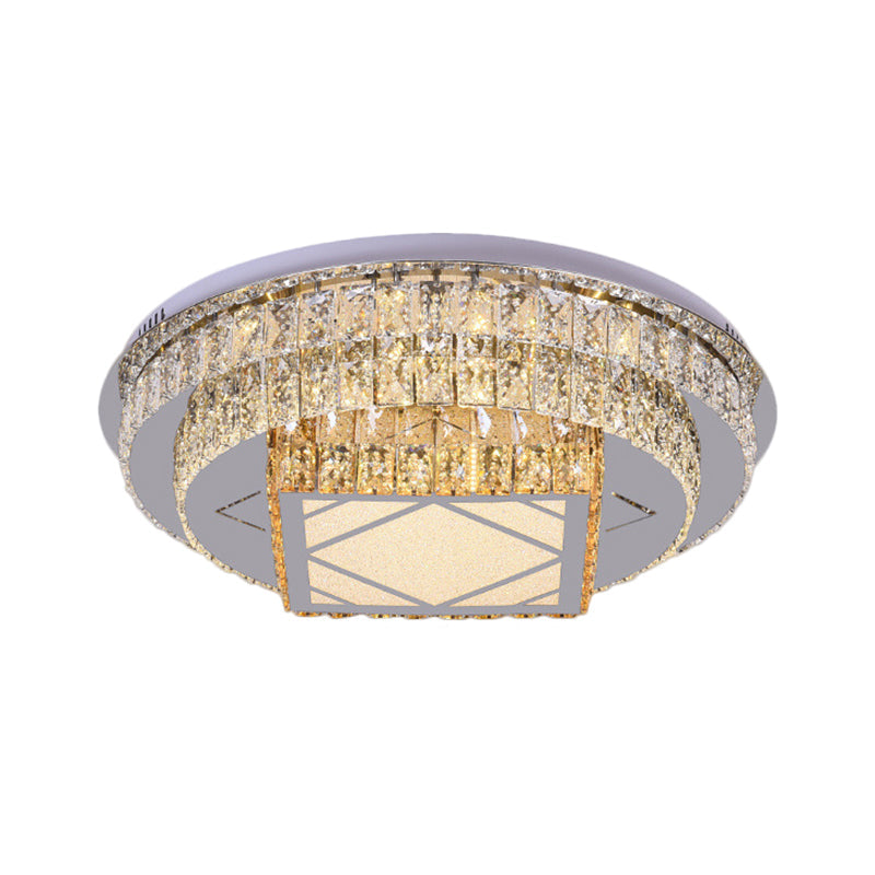 Modern LED Flush Mount Ceiling Light with Clear Cut Crystals and Stainless-Steel Design