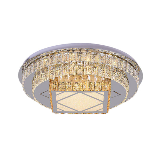 Modern LED Flush Mount Ceiling Light with Clear Cut Crystals and Stainless-Steel Design