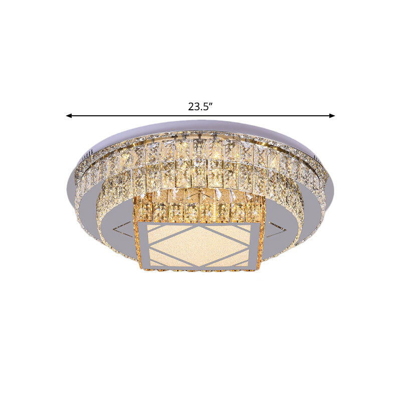 Modern LED Flush Mount Ceiling Light with Clear Cut Crystals and Stainless-Steel Design