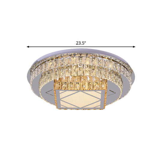 Modern LED Flush Mount Ceiling Light with Clear Cut Crystals and Stainless-Steel Design