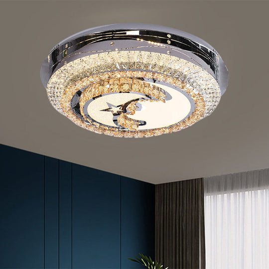 Stylish LED Flush Mount Light with Stainless Steel and Crystals in Half-Moon Design