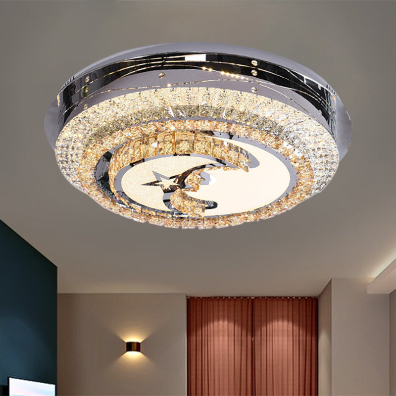 Stylish LED Flush Mount Light with Stainless Steel and Crystals in Half-Moon Design