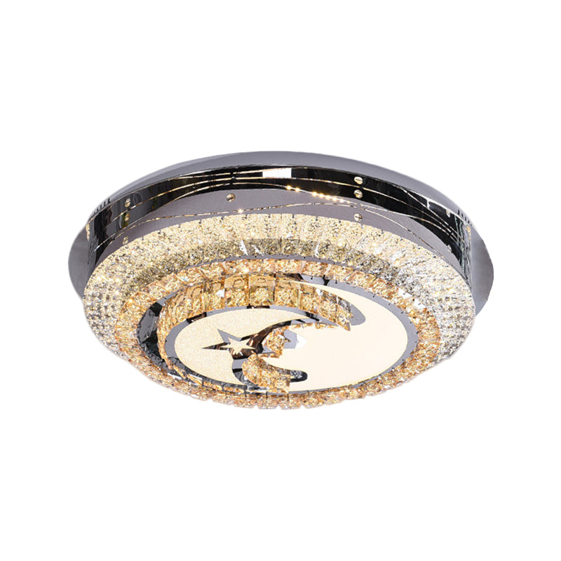 Stylish LED Flush Mount Light with Stainless Steel and Crystals in Half-Moon Design