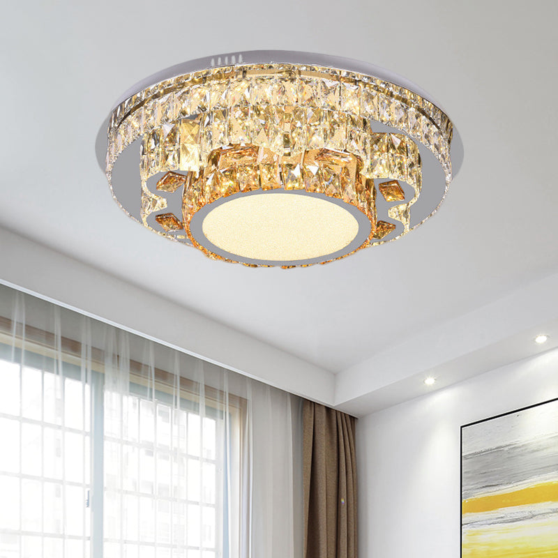 Modern Led Ceiling Lamp: Stainless-Steel Flushmount With Elegant Crystal Design / A