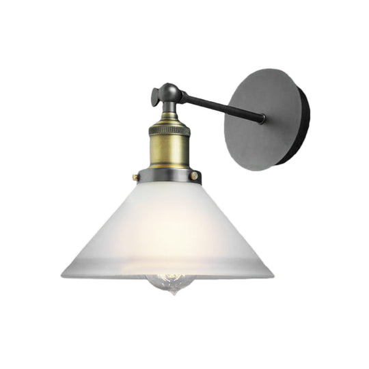 Antique Brass Cone Wall Sconce With Frosted Glass And 1 Bulb For Industrial Lighting