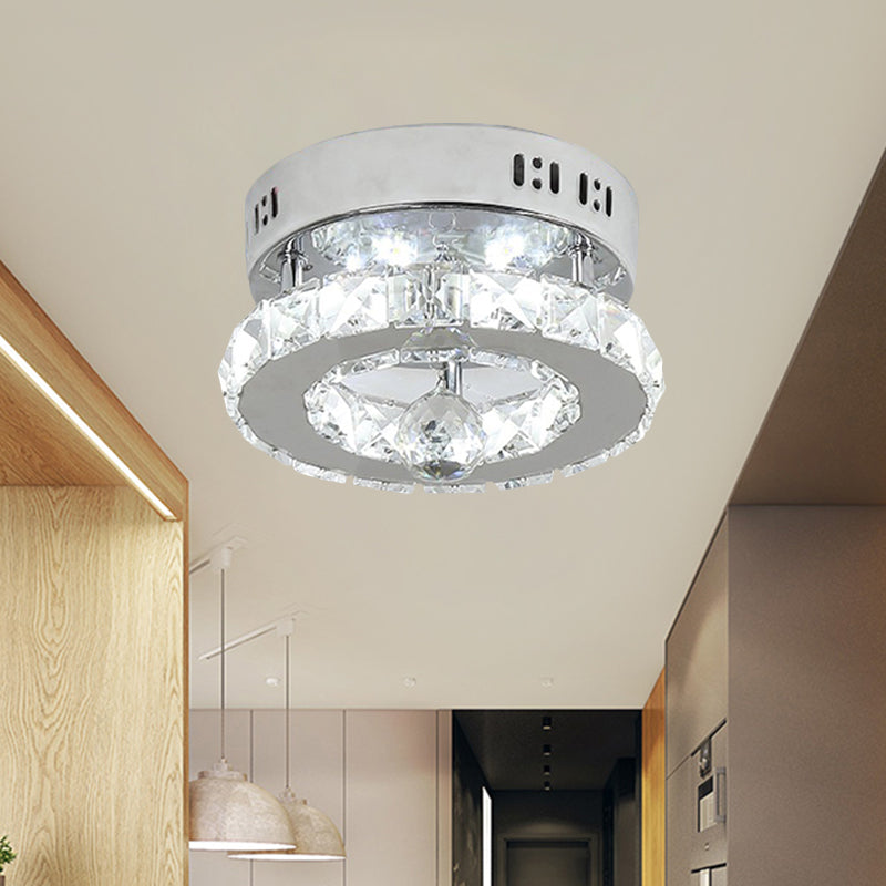 Modern Stainless-Steel Semi Flush LED Lighting Fixture with White/Warm Light and Clear Beveled Crystals