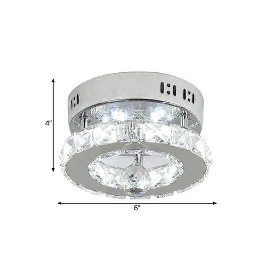 Modern Stainless-Steel Semi Flush LED Lighting Fixture with White/Warm Light and Clear Beveled Crystals