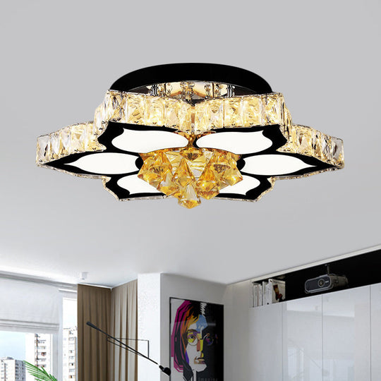 Modern LED Peach Flower Ceiling Lamp with Clear Crystal Blocks