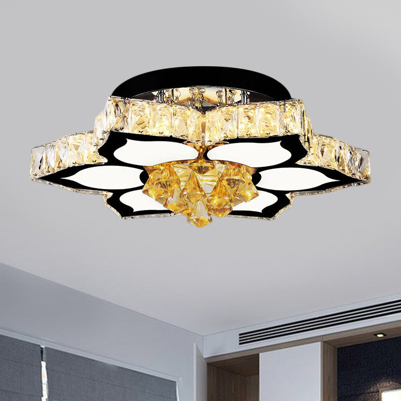 Modern LED Peach Flower Ceiling Lamp with Clear Crystal Blocks