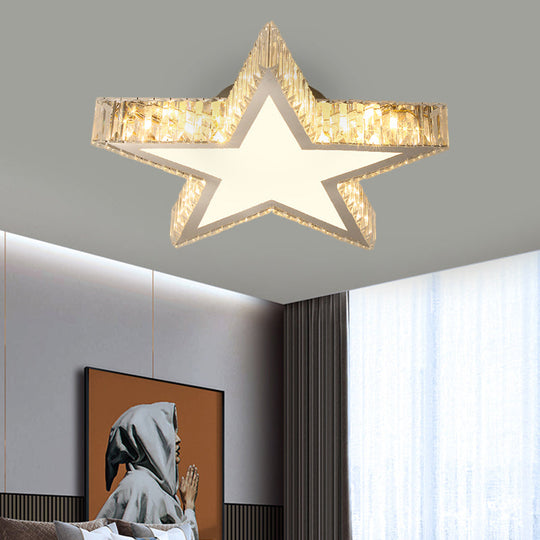 Contemporary Star Crystal LED Ceiling Lamp - Stainless Steel Flush Mount Light