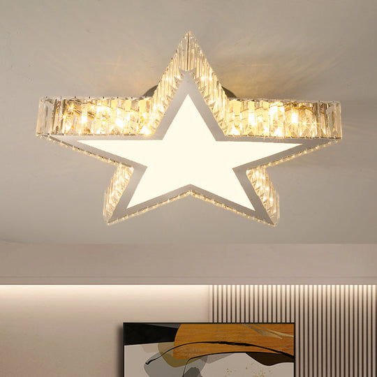 Contemporary Star Crystal LED Ceiling Lamp - Stainless Steel Flush Mount Light