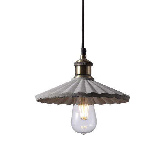 Gray Scalloped Industrial Cement Hanging Light Fixture for Kitchen - 1-Light Suspension Light