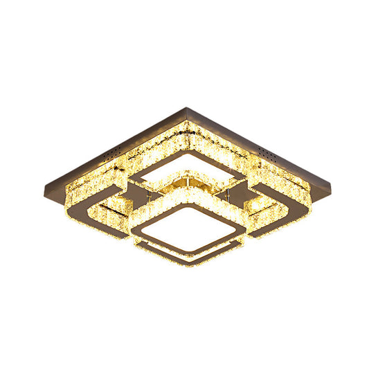 Modern LED Crystal Semi Flush Ceiling Light - Square Shape with Rectangular-Cut Crystals, Stainless Steel