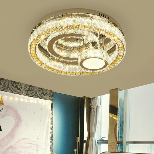 Modern LED Semi-Flush Mount: Stainless-Steel Finish with Crystal Blocks