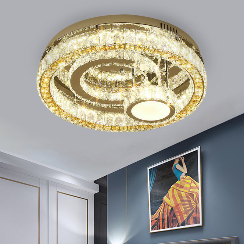 Modern LED Semi-Flush Mount: Stainless-Steel Finish with Crystal Blocks